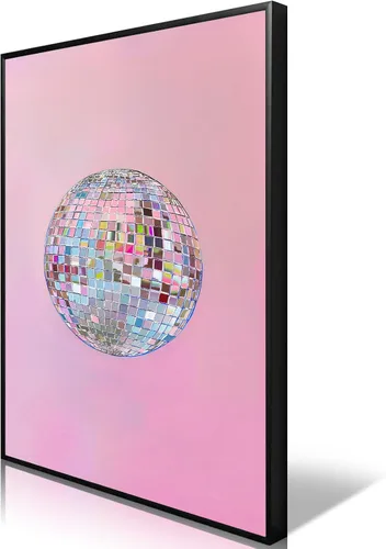 Vista 12 de Arte de Pared en Lienzo de Bola de Discoteca Rosa Suave de Moda, Póster con Textura de Bola de Espejo Plateada Funky para Chica, Impresión