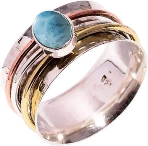 Vista 10 de Anillo giratorio hecho a mano de plata de ley 925 / anillo giratorio martillado / anillo giratorio de 3 tonos/anillo de banda bohemio/anillo