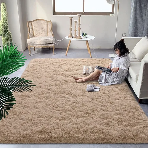 Vista 19 de DweIke Alfombras de pasillo beige esponjosas para dormitorio, 2 x 6 pies, alfombra larga de felpa suave para niñas y niños, antideslizante y lavable