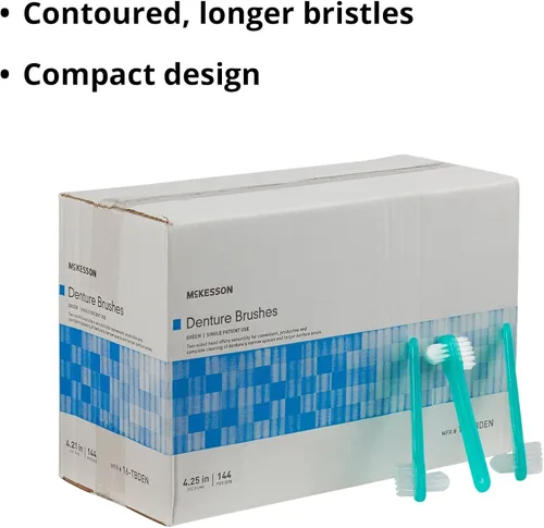 Vista 4 de McKesson Cepillos para dentaduras postizas de 2 caras, verde, 144