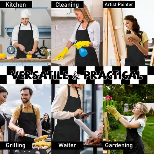 Vista 5 de Delantal ajustable con bolsillo para hombres y mujeres, delantales impermeables, regalos para cocina, hornear, chef, pintura, jardinería