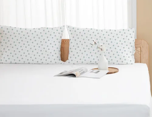 Vista 6 de Pillow Cases 100% Cotton Percale Standard Queen Set of 2 Blue Floral Floral Pillowcases Breathable Hypoallergenic Pre-Shrunk, 20 Inch x 30 Inch