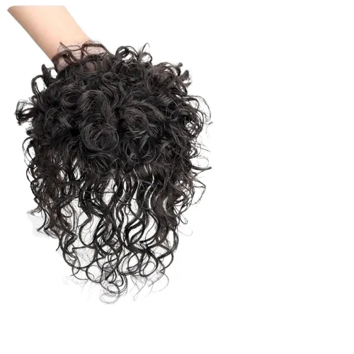 Vista 4 de Peluca de cabello humano rizado con clip de 5.1 x 5.5 pulgadas para mujer, cabello fino (marrón oscuro, 9.8 in)