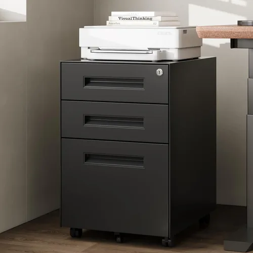 Vista 9 de Dripex Archivador negro de 3 cajones, gabinete de almacenamiento móvil debajo del escritorio con bloqueo en ruedas, totalmente montado