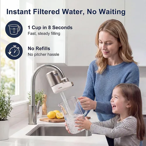 Vista 8 de ANGEL CF30 Filtro de agua para grifo de fregadero, sistema de filtración de agua de montaje en grifo, reduce el 98% de cloro, plomo y óxido, probado