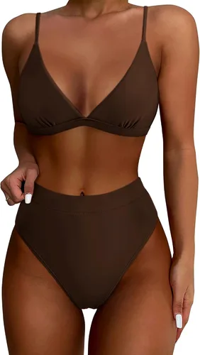 Vista 18 de SUUKSESS - Conjunto de bikini de dos piezas para mujer, con cintura alta y corte sexy, estilo triángulo