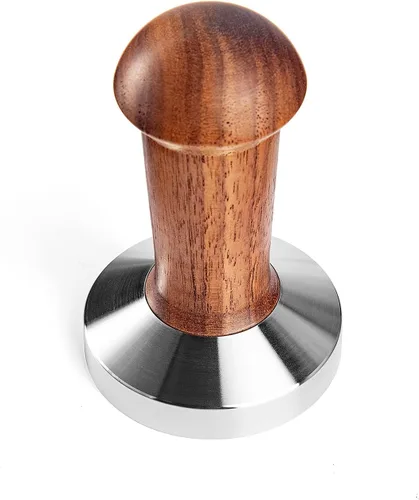 Vista 2 de MOJAE - Manipulador de café expreso de 2.087 in, herramienta de prensa de café con base plana de acero inoxidable 304 y mango de madera de nogal