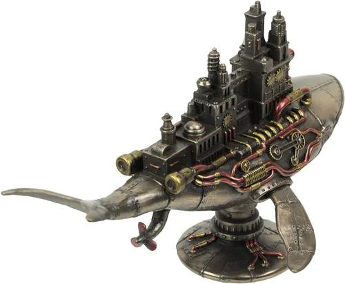 Vista 4 de Veronese Design 6 7/8 pulgadas Steampunk cincuenta y dos hertzios galáctica colonia espacial ballena resina fundida en frío Estatua de acabado