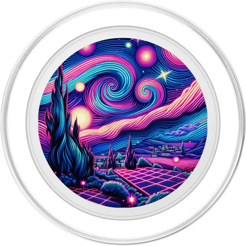 Vista 2 de Cyberpunk Vaporwave Synthwave Van Gogh Starry Night PopSockets MagSafe PopGrip for iPhone