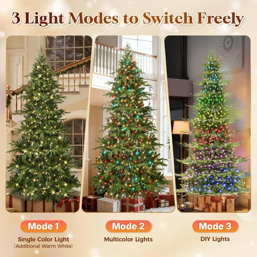 Vista 13 de HOLLO STAR Árbol de Navidad tipo lápiz preiluminado de 7.5 pies con 400 luces LED, control de aplicación, árbol de Navidad artificial Aspen, luces
