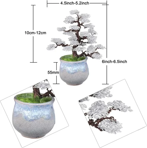 Vista 2 de Amogeeli Bonsái artificial de alambre de aluminio con maceta de cerámica, escultura de árbol de dinero Fengshui hecha a mano, decoración del hogar