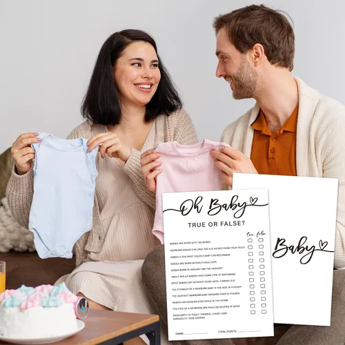 Vista 4 de Juego de baby shower verdadero o falso, 30 piezas y 1 tarjeta de respuesta, tarjetas de juego de baby shower para niños y niñas, actividades
