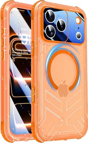 Vista 40 de Funda impermeable para iPhone 15 con Magsafe, protector de pantalla, cordón, IP68 militar de cuerpo completo a prueba de golpes, para deportes