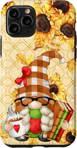 Vista 29 de Sunflower Gnome with Books for Tea Lover Librarian Reading Case for iPhone 16