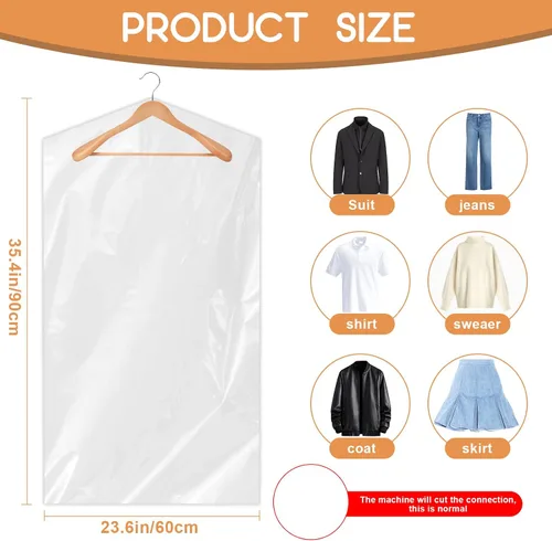 Vista 2 de Bolsas de ropa para colgar ropa, 90 bolsas de limpieza en seco, bolsas de limpieza en seco de plástico transparente de 35.4 pulgadas, cubierta