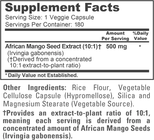 Vista 4 de NusaPure Mango africano, 500 mg, 180 cápsulas vegetales (sin OMG, vegano)