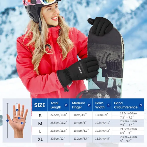 Vista 6 de ATERCEL Guantes de esquí impermeables, guantes Thinsulate cálidos 3M, pantalla táctil, ideales para hombres y mujeres en esquí, snowboard, motos