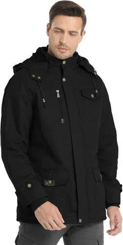 Vista 3 de Chaqueta de invierno para hombre, chaqueta militar, chaqueta tipo cargo con forro polar, chaqueta cálida con capucha desmontable, chaqueta