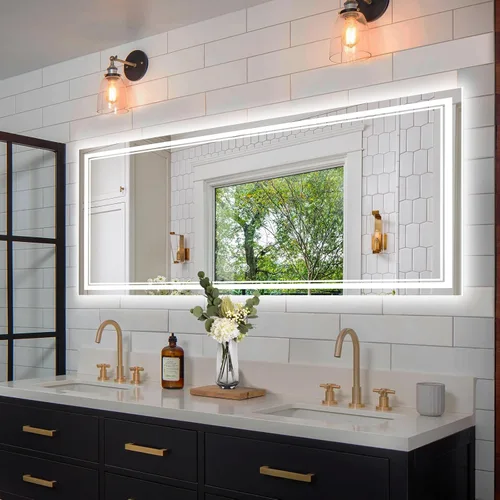 Vista 9 de Ratsamee Espejo de baño LED de 30x30 pulgadas con iluminación frontal y trasera (control independiente), espejo iluminado para pared de baño con 3