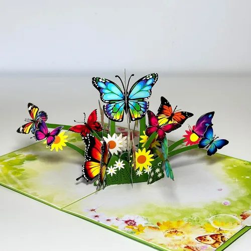 Vista 9 de Tarjeta de felicitación emergente con flores florecientes, furgonetas de aventura, vehículo floral, amante de la naturaleza, tema clásico