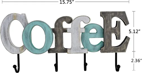 Vista 6 de Letrero de madera para café, gancho de pared, soporte decorativo para taza de café, letrero de letras en bloque Rustic Home Decor Hanging Wood