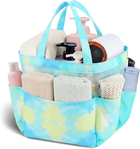 Vista 24 de Attmu Organizador de ducha de malla portátil, de secado rápido, bolsa de ducha colgante para dormitorio universitario, artículos esenciales de gran