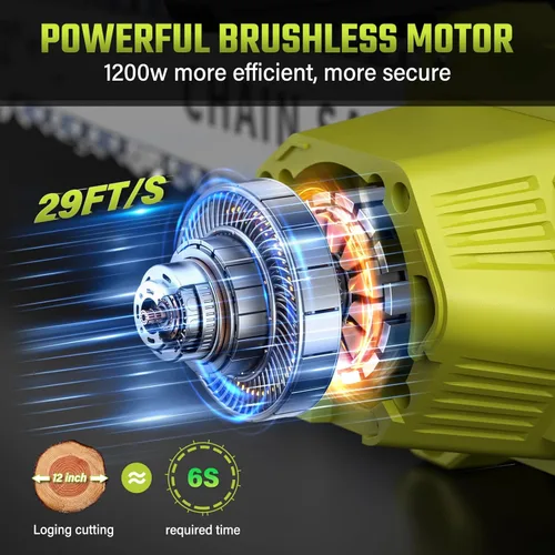 Vista 3 de Motosierra eléctrica de 12 pulgadas, inalámbrica, 20 V con 2 baterías de iones de litio de 4.0 Ah, 2 cadenas, con tensión de cadena sin