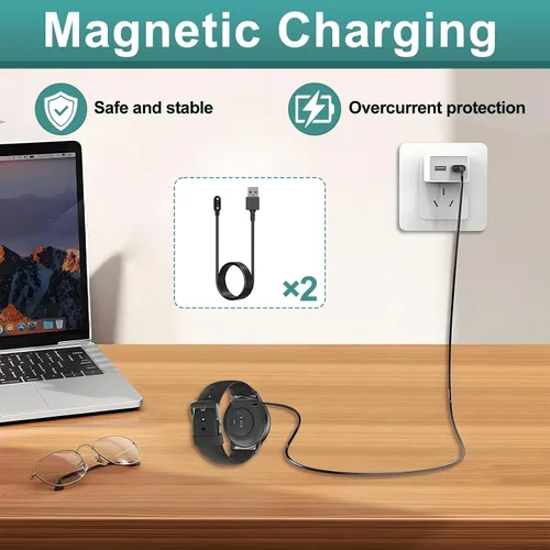 Vista 6 de 2 cargadores de reloj inteligente, cable de carga USB magnético de 2 pines de 0.112 in, cable de carga de repuesto compatible con Letsfit, YAMAY