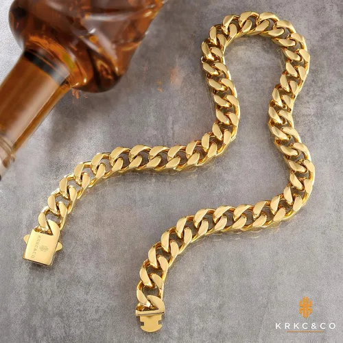 Vista 4 de KRKCCO - Cadena de eslabones cubanos para hombre de 810120551in cadena cubana Miami de oro de 18 quilates corte de 4 lados joyería hip hop collar