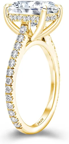 Vista 2 de RODIFFY Anillo de compromiso de corte cojín de 4 quilates para mujer, anillo de compromiso chapado en oro blancorosa de plata de ley 925 de 18