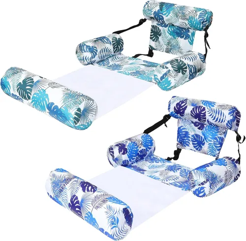 Vista 7 de Paquete de 2 flotadores inflables 2 en 1 para piscina con reposabrazos, tumbonas flotantes de tela para piscina, fideos para adultos, silla flotante