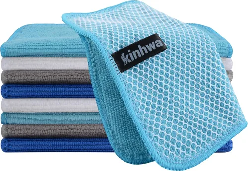 Vista 30 de KinHwa Paños de cocina para platos, paños de microfibra absorbentes de secado rápido, trapos de cocina con lado de limpieza de poliéster, ideal