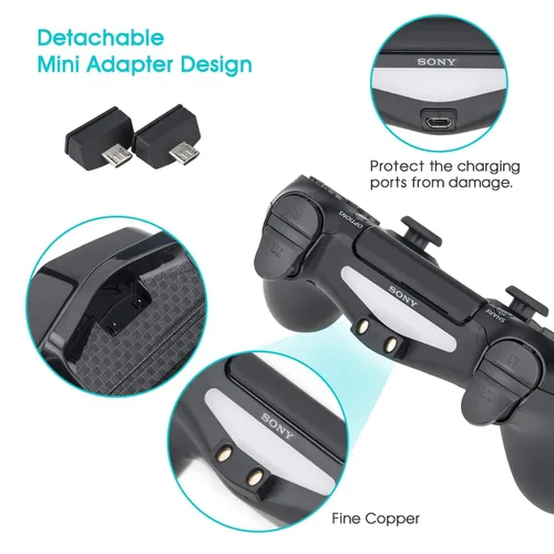 Vista 4 de PS4 Controlador Cargador Dual Estación de Carga Dock para Playstation 4 DualShock Controladores Inalámbricos (PS4, PS4 Pro, PS4 Slim)