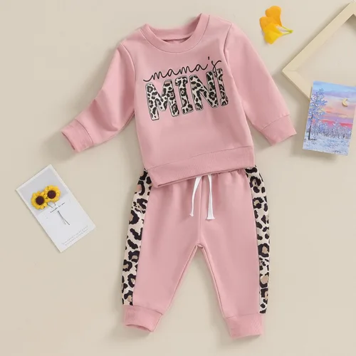 Vista 3 de Covvoliy Ropa de otoño e invierno para bebé niña, sudadera con capucha y pantalones con estampado de leopardo, 2 piezas
