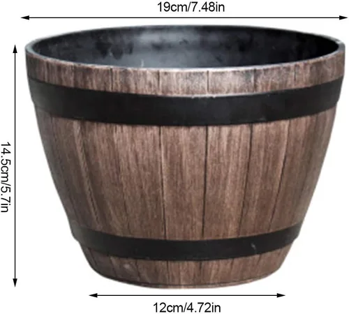 Vista 2 de Maceta de madera retro, maceta de barril de resina de estilo rústico para exteriores,Jardineras de barril de medio barril gris