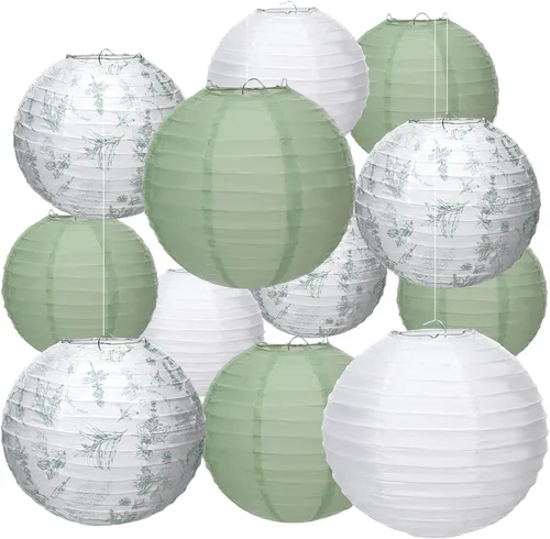 Vista 8 de Riakrum - Juego de 18 faroles de papel de 10 pulgadas y 8 pulgadas, redondos, chinos, japoneses, decoración colgante para techo, boda, fiesta