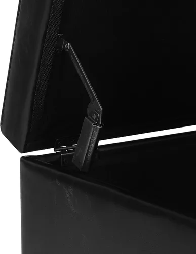 Vista 8 de Adeco Otomana moderna de cuero con ruedas, otomana cuadrada negra rodante de 18.8" con almacenamiento, taburete de tocador tapizado acolchado