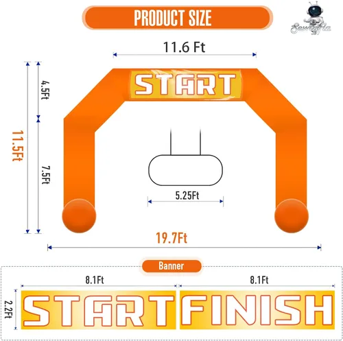 Vista 2 de Naranja inflable del arco de la línea de meta del comienzo de los 20ft con el ventilador potente, arco inflable del hexágono para el comercio