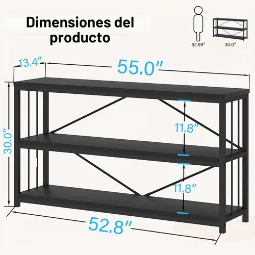 Vista 2 de LVB Mesa consola negra, mesa de entrada moderna para pasillo y sala de estar, mesa de sofá industrial detrás del sofá, mesa de entrada de madera