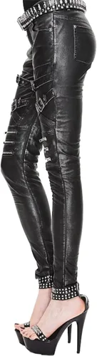 Vista 4 de Pantalones de piel sintética para mujer con cremalleras y hebillas