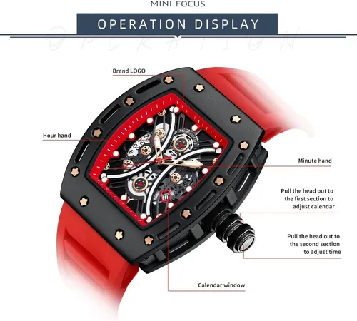 Vista 5 de MF MINI FOCUS Reloj de pulsera Tonneau de moda para hombre (cronógrafoimpermeableluminosocalendario) reloj de cuarzo con correa de silicona