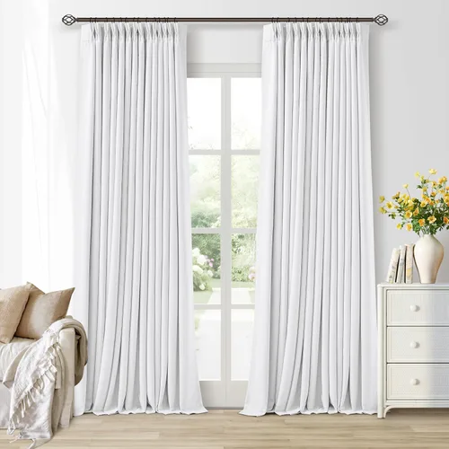 Vista 238 de Juego de 2 paneles de cortinas plisadas negras de 80 pulgadas para sala de estar, cortinas plisadas de lino con forro de 80 pulgadas de largo, 100%