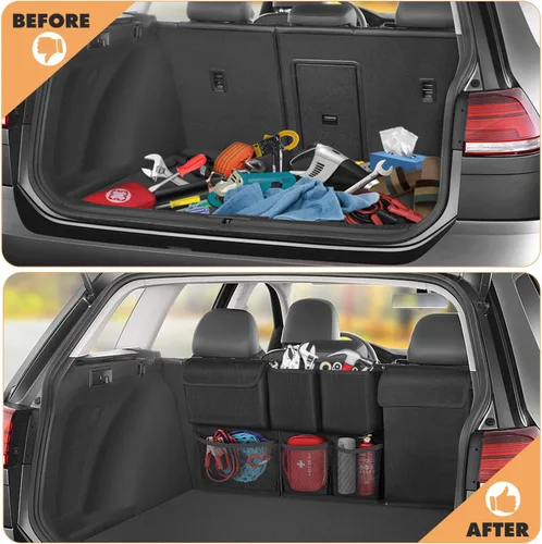 Vista 3 de FINPAC Organizador y almacenamiento para maletero de automóvil, organizador desmontable para colgar en el respaldo del asiento con cremalleras