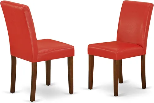 Vista 4 de East West Furniture HLAB5-MAH-72 - Juego de mesa de comedor de 5 piezas, incluye una mesa de comedor redonda con pedestal y 4 sillas tapizadas