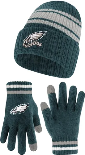 Vista 10 de Ultra Game Gorro de punto de invierno para jóvenes de la NFL, con cálidos guantes de pantalla táctil con rayas