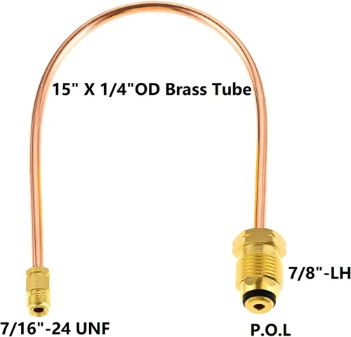 Vista 2 de Regulador de Cambio Automático Coleta de Cobre POL x 1/4" Conexión Macho Invertida 15" de Largo POL CGA-510 x 1/4" llamarada masculina invertida
