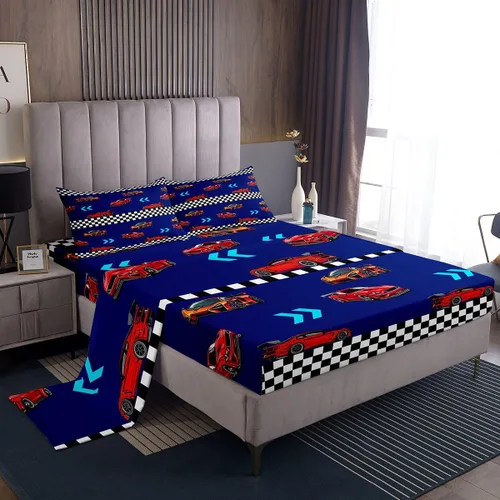 Vista 18 de Feelyou Juego de sábanas de auto de carreras, tamaño individual, juego de cama de coche deportivo de velocidad para niños y niñas, sábana bajera