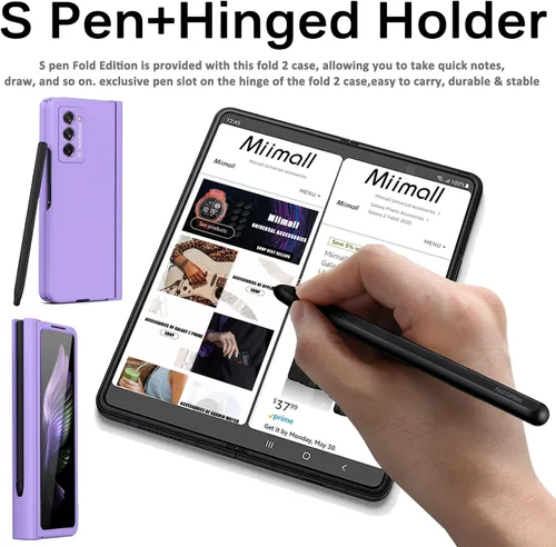 Vista 4 de Miimall Funda compatible con Samsung Galaxy Z Fold 2 con bisagra S Pen, con bisagras, lápiz capacitivo, soporte para bolígrafo + protector