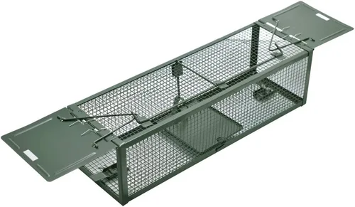 Vista 2 de Jaula de animales humanos con 2 puertas para ratones, hámsters, ardillas, roedores, control de gopher de 15.2 x 4.9 x 4.2 pulgadas.