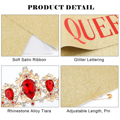 Vista 7 de Didder Queen Sash & Crown - Tiara de cumpleaños para mujer, banda para mujer, Diamante falso